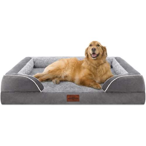 Waterproof Orthopedic Foam Dog Beds for Extra Large Dogs, XL Dog Bed with Bolster, Washable Dog Bed Sofa Pet Bed with Removable Cover & Non-Slip Bottom(X-Large,Grey)
