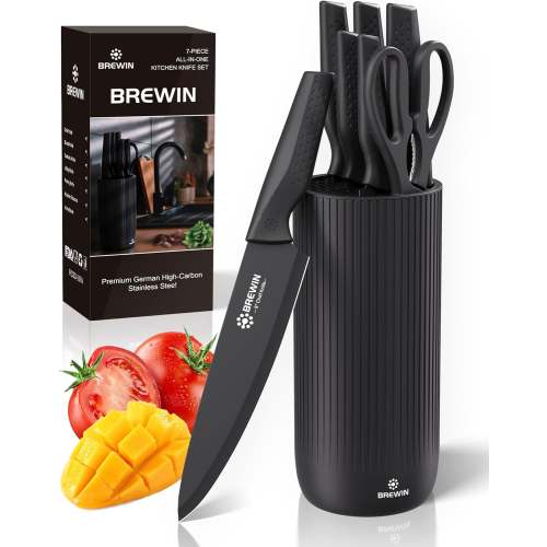 Brewin Knife Set, Kitchen Knife Set, Knives Set for Kitchen, Universal Knife Block, Utility Knife Block Set, Kitchen Essentials, New Home Essentials, Apartment Essentials, Dishwasher Safe